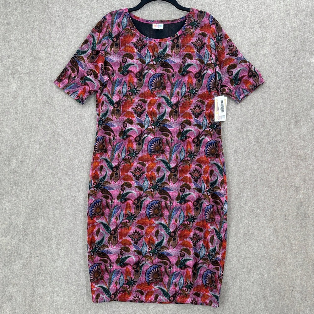 NWT LuLaRoe 2XL Floral‎ Julia Short Sleeve Knee Length Dress Comfortable Stretch